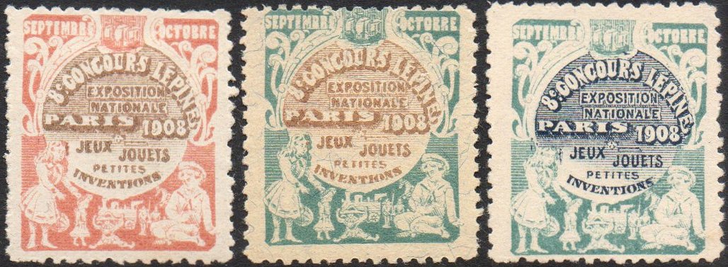 France : Vignettes 8eme Concours Lepine, Expo Nationale Jeux et Jouets Petites Inventions Paris 1908